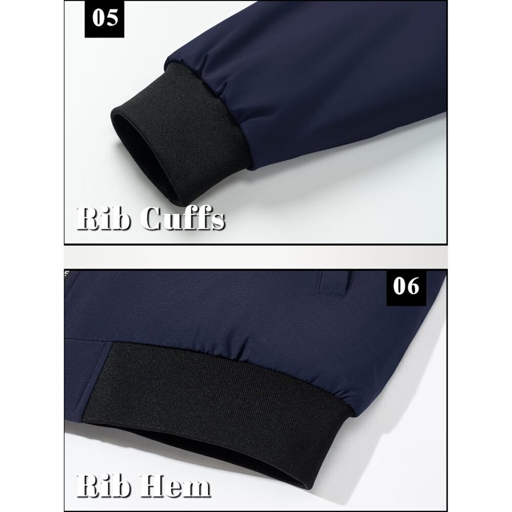 Men's Navy Zipper Spring Windproof Water Resistant Winter Warm Bomber Jacket - Picture 7 of 7
